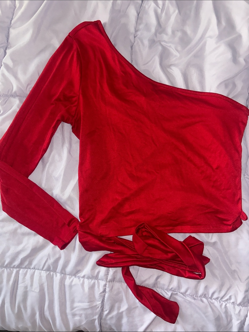 TeenBell Red One-Shoulder Tie-Waist Crop Top